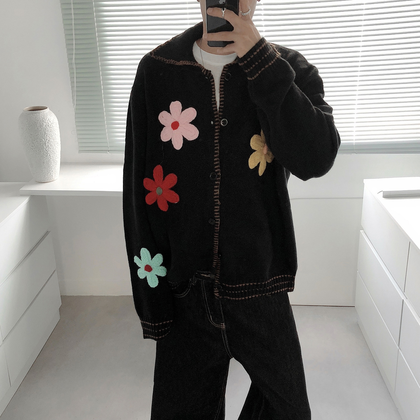 拼接风立体花朵毛衣开衫外套男女