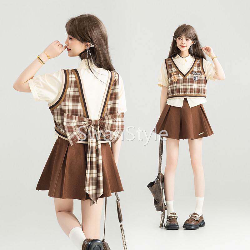 KIKO蝴蝶结girl K-24C357古早致味搭套装女夏季别学院风假两穿件