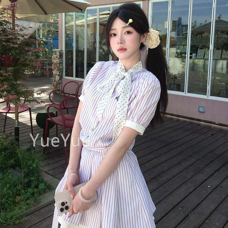 系NEUOTCG春夏季天丝波点条2纹短袖衬衫连衣裙短裙子MI20EPP5新款