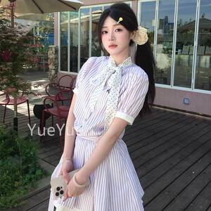 系NEUOTCG春夏季天丝波点条2纹短袖衬衫连衣裙短裙子MI20EPP5新款