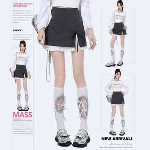 MASS 灰色辣半身裙女202YJB5春防走光显瘦高A字短早裙 复古妹工装
