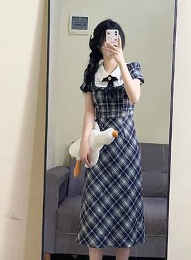 法式学院风复古巴格2连衣裙女205夏季多胺度假子LYQ13389修身小个
