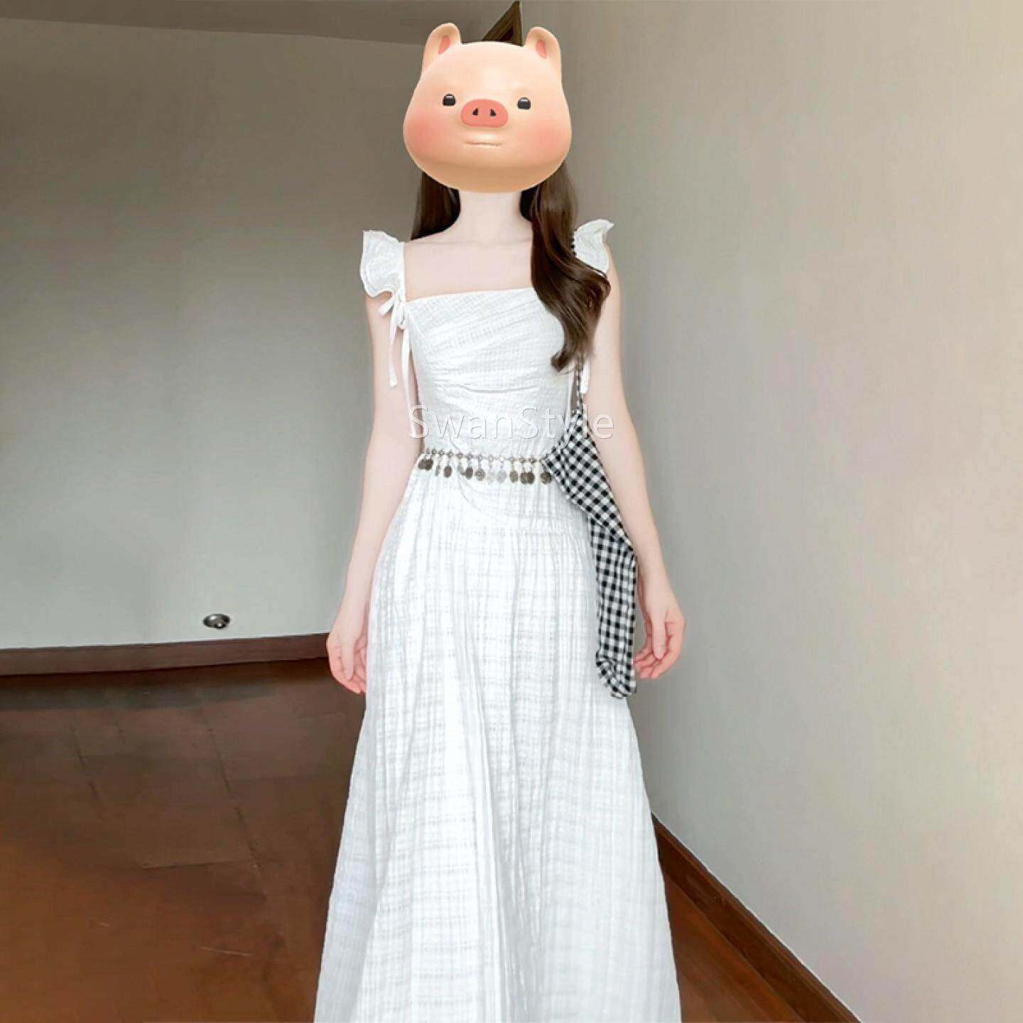 法式气质白色小小飞C6L43302袖带连衣裙子女装2长0吊26新款夏季个