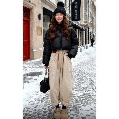 加绒九分哈伦牛仔裤女2026冬季新款大码小个子高腰显瘦加厚弯刀裤