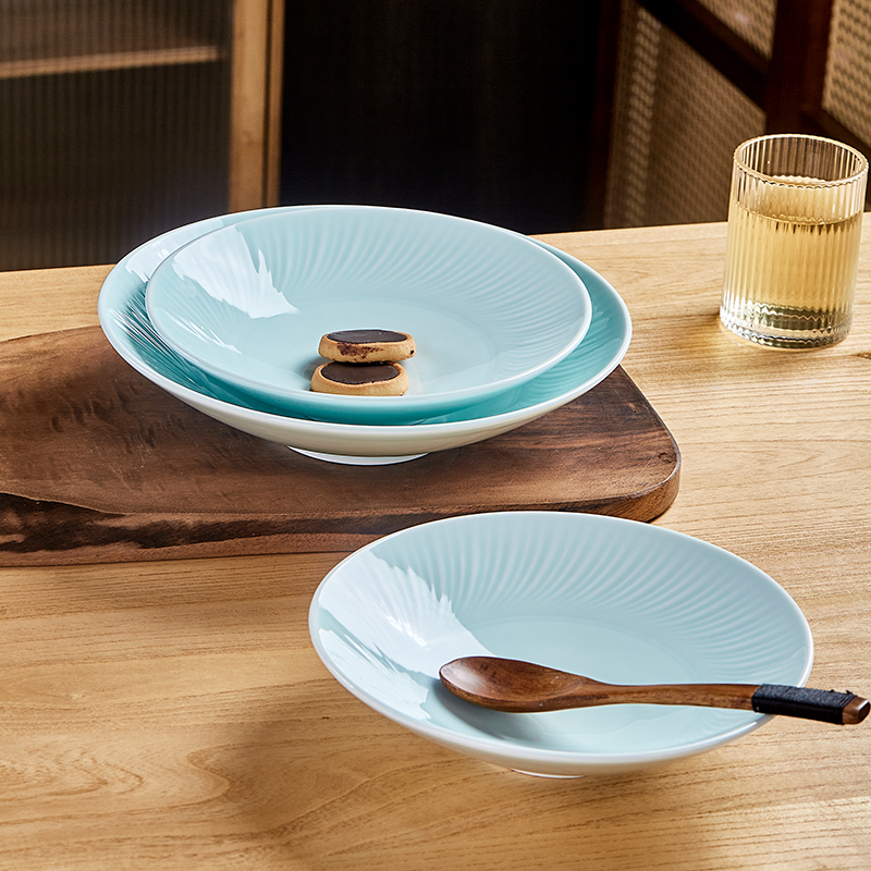 景德镇中式青瓷旋纹斗笠碗釉下彩家用面碗商用牛肉拉面粉碗湘菜碗