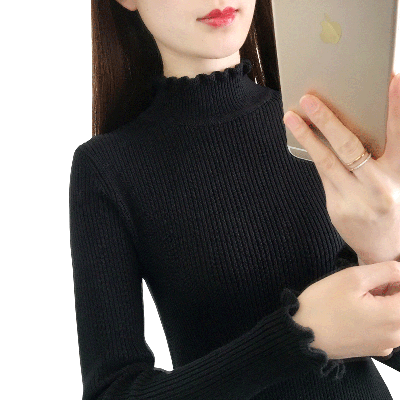 璐蔻韩版半高领毛衣打底衫女修身