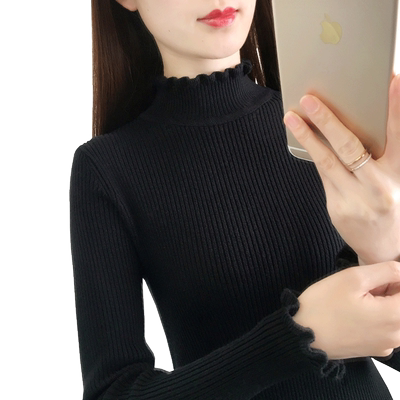 璐蔻韩版半高领毛衣打底衫女修身