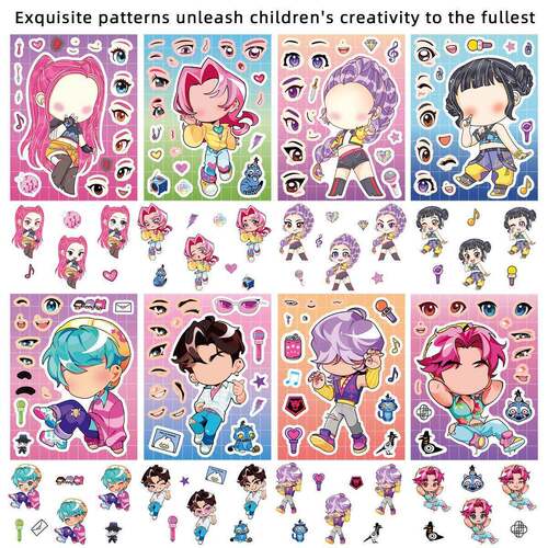 16张猎魔女团换脸拼贴高颜值K-POP卡通人物可爱少女贴画装饰手帐
