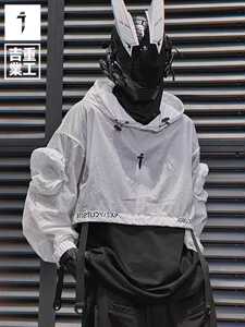 吉业重工2024夏季潮流机能连帽披肩防晒服男女宽松休闲嘻哈防晒衣