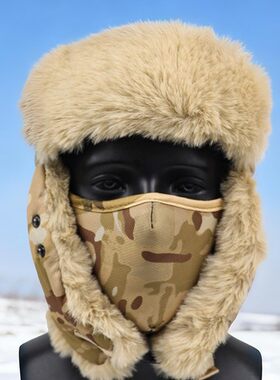 跨境货源冬季雷锋帽男保暖火车头帽户外加厚滑雪帽老人护耳帽