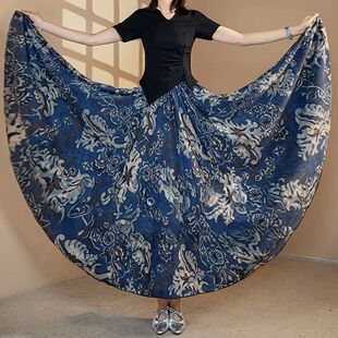 妈妈装夏季大摆冰丝半身裙女高腰宽松遮肚复古印花气质长款半身裙
