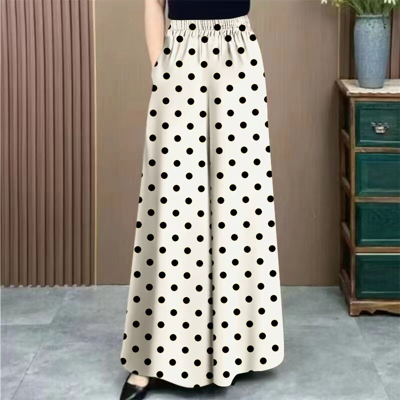 夏季冰丝裤裙超大码宽松300斤时尚波点洋气减龄休闲裤垂坠感长裤