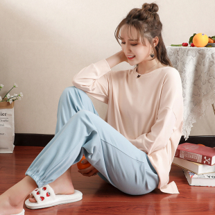 家居服两件套装 简约休闲运动可外穿春秋季 纯棉长袖 睡衣女士春夏款