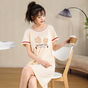 2025新款 耶蒂睡裙女夏款 可爱宽松薄款 短袖 家居服 针织纯棉睡衣夏季