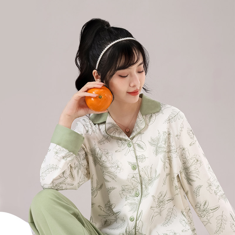 睡衣女款春秋季针织纯棉可外穿开衫长袖春夏高级感宽松家居服套装