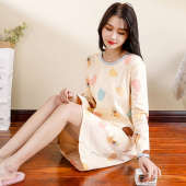 睡衣 纯棉清新可爱宽松春秋家居服针织全棉春夏款 耶蒂长袖 睡裙女款
