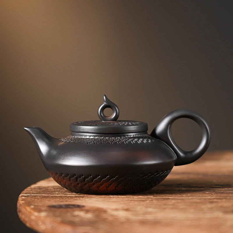 云南紫陶泡茶壶复古手工跳刀纹汉瓦壶大容量茶壶高档家用功夫茶具