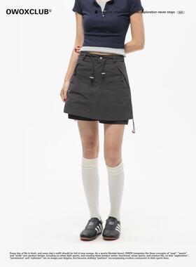 Owox户外露营风格拉绳a线工作裙女士夏季假两件套裤设计美国短裙