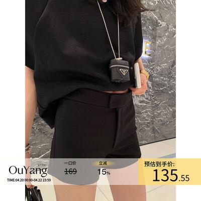 区区欧阳 黑色弹力短裤女夏季新款低腰紧身显瘦休闲裤子辣妹热裤
