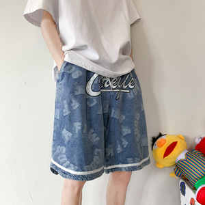 XZ707-KZ0246+批45+限58 夏季百搭宽松直筒印花牛仔短裤五分裤图片