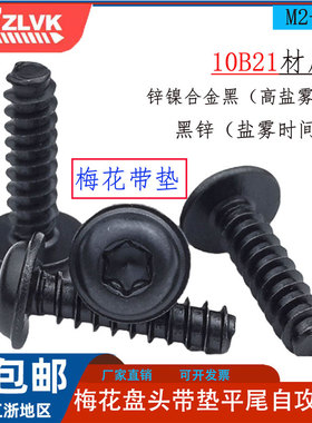 PWB黑色铁盘头梅花带垫平尾自攻螺丝内六花汽车配件螺钉F型M2-M6