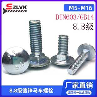 DIN603四方颈8.8级螺丝大头马车半圆头螺栓蓝白镀锌M5m6m8m12M20