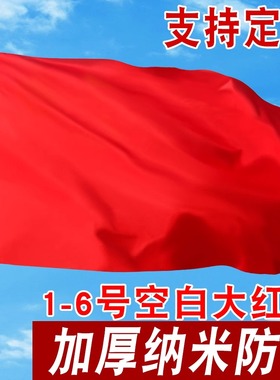 纯红旗加厚彩旗长方形空白带杆手拿大红色旗批发123456号手持舞台表演道具结婚盖房子定制户外室外防水定做旗