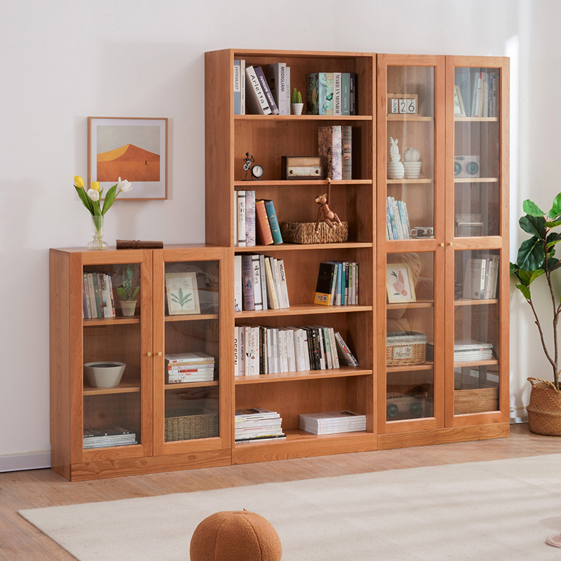 良工樱桃木书柜满墙北欧