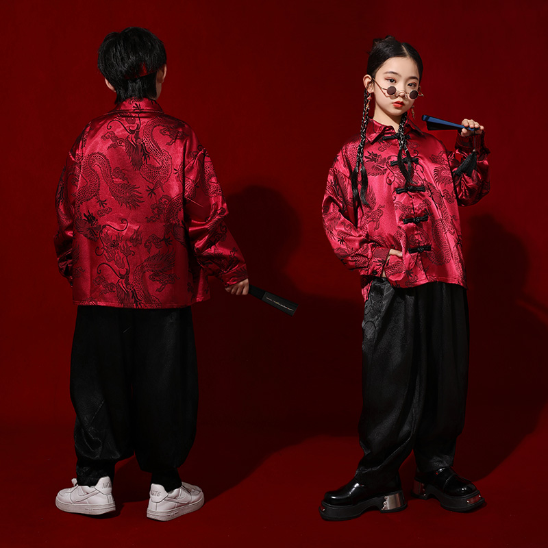儿童演出服男女童唐装运动会啦啦队套装国潮街舞表演服中国风套装