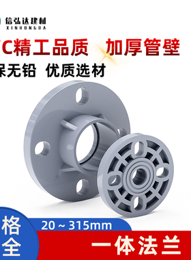 PVC法兰盘灰色一体圈连体法兰片座圆形接头dn32 50 63 90 160 200