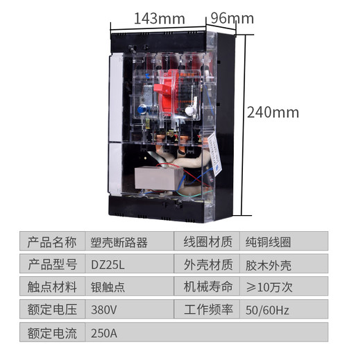 厂家直销DZ25L-200/4300 63A 100A 160A 200A 250A 漏电断路器 4P