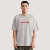 灰色男女百搭情侣 短袖 WASSUP旗舰店2025年新款 基础logo简约T恤衫