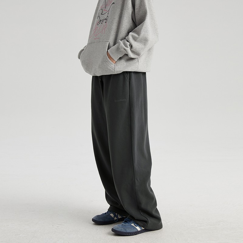 WassupHouse直筒可束脚卫裤子男秋冬季宽松阔腿裤加厚运动裤情侣