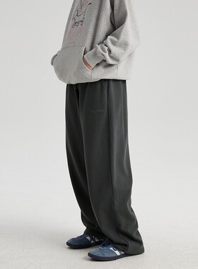 WassupHouse直筒可束脚卫裤子男秋冬季宽松阔腿裤加厚运动裤情侣