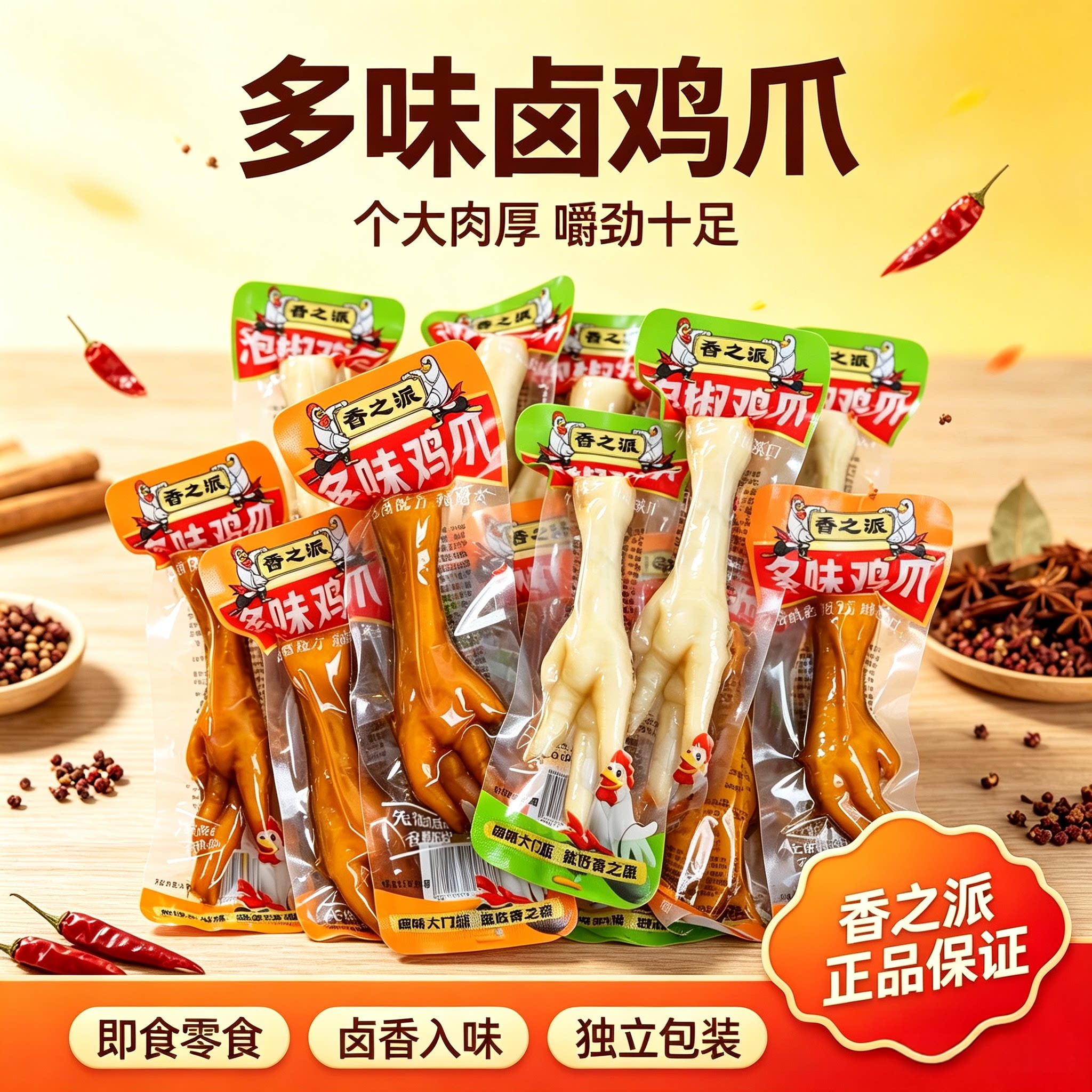 香之派鸡爪多味凤爪泡椒鸡脚188g卤味熟食开袋即食办公室解馋零食