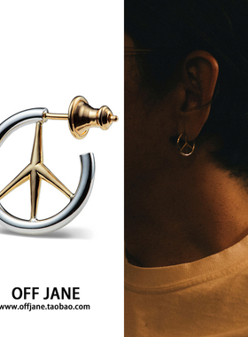 s925纯银针金银拼色反战耳环careering日韩潮人男女百搭嘻哈耳钉