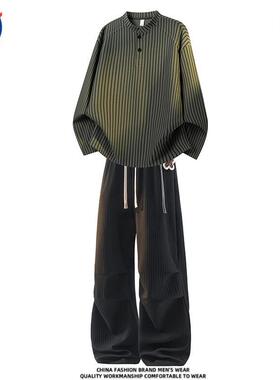 NASA联名品牌高质量长袖条纹卫衣套装男士春秋季高级感休闲两件套