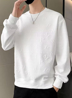 秋冬季韩版潮流加绒圆领卫衣男士长袖t恤打底衫百搭宽松内搭体恤