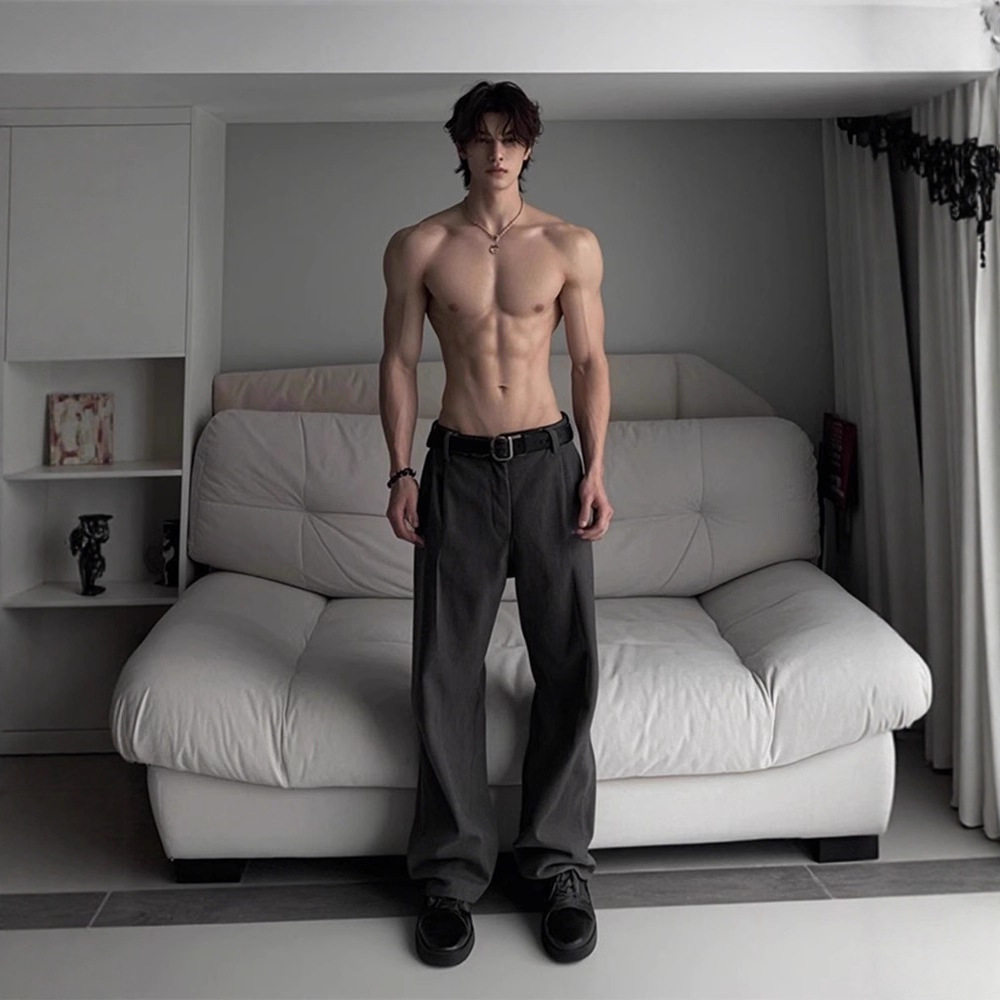cleanfit深灰色弯刀西裤男款垂坠感高级感微喇裤子宽松直筒休闲裤