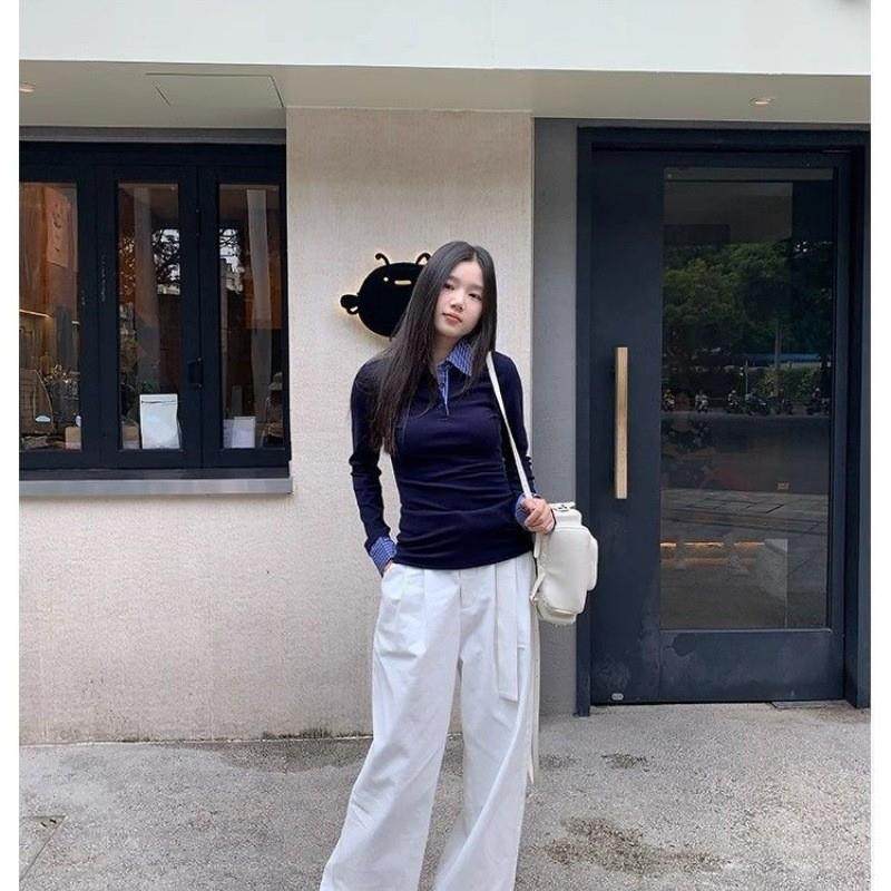 美式辣妹复古格子假两件正肩长袖t恤女修身polo领内搭打底衫上衣,女装/女士精品,POLO衫,淘宝优惠券,粉丝福利购,淘宝优惠卷