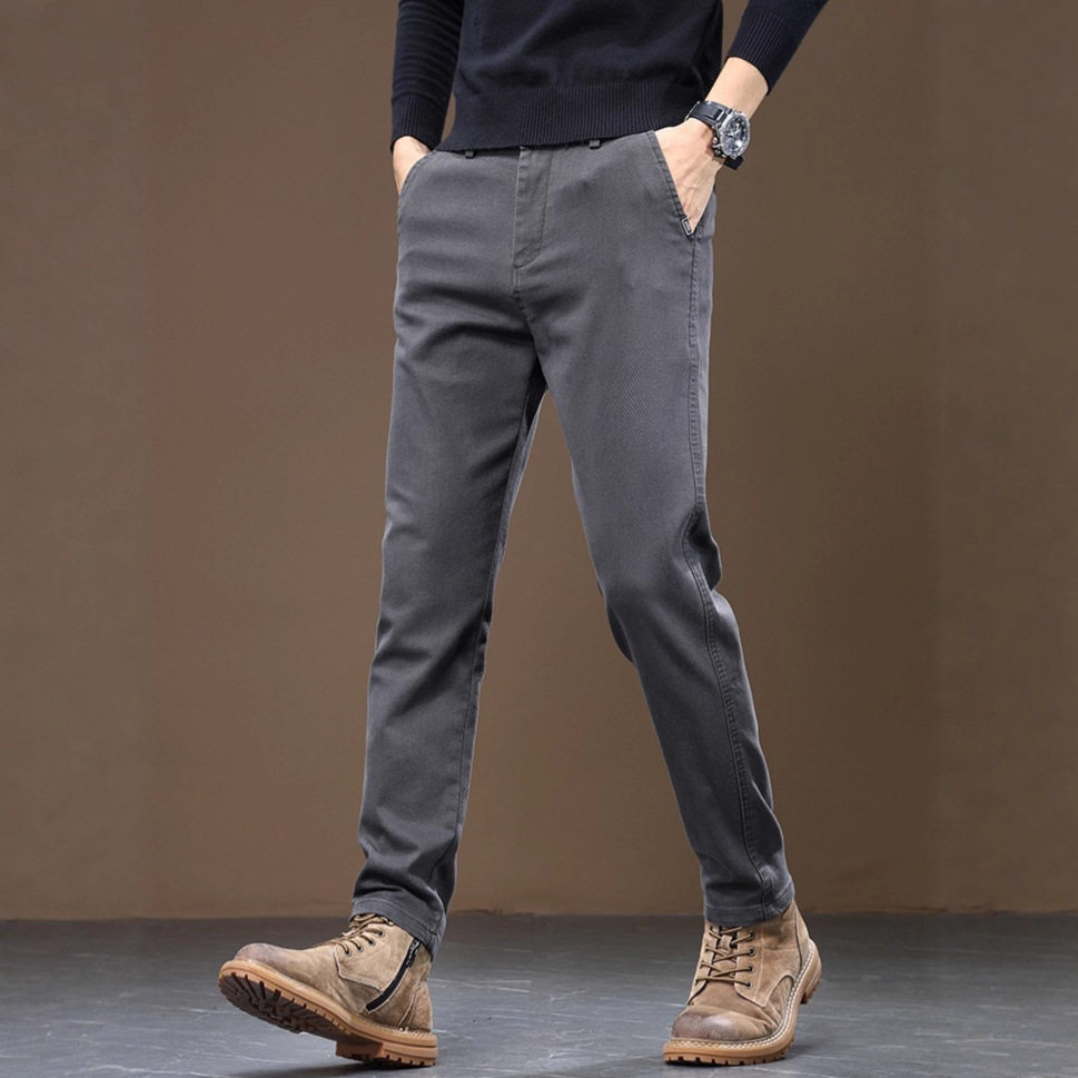 潮仑布男士轻熟休闲裤直筒修身裤子男款秋加绒垂感高级男士休闲裤