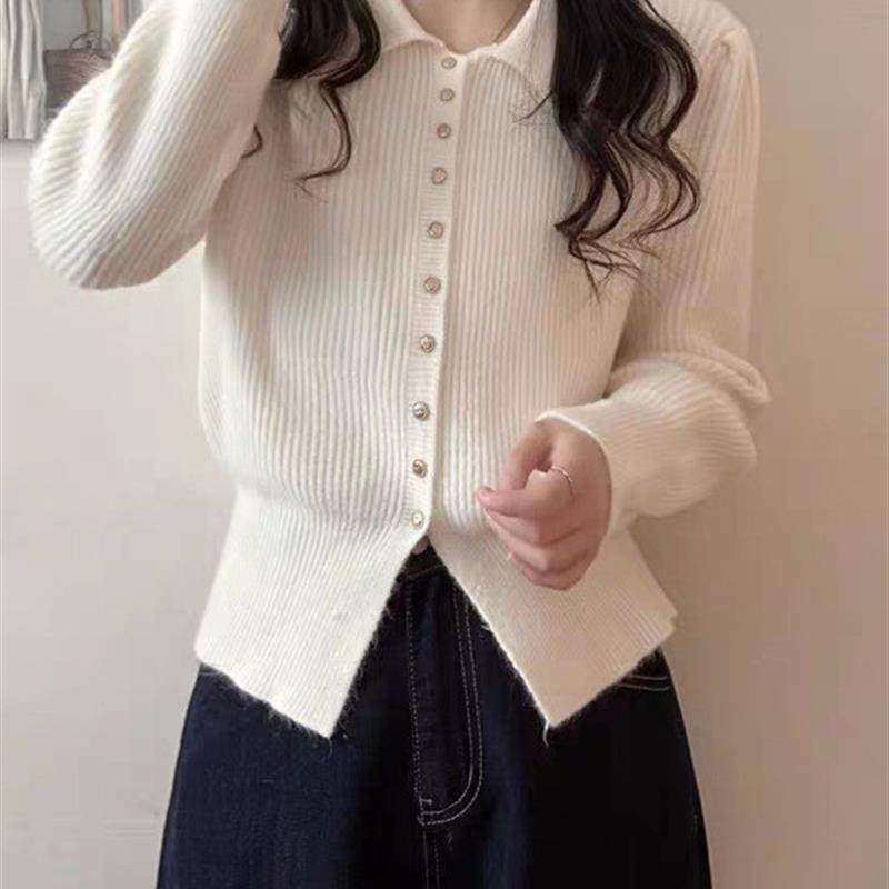 两条毛包芯纱春秋翻领polo衫蓝色针织开衫高级感开叉毛衣外套加厚,女装/女士精品,POLO衫,淘宝优惠券,粉丝福利购,淘宝优惠卷