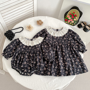 韩版女童连衣裙秋季新款碎花长袖公主裙婴儿爬服包屁衣裙子姐妹