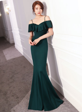 吊带晚礼服女2021新款鱼尾质感