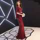 长款 高端晚礼服女2025新款 宴会气质高档鱼尾修身 质感主持人酒红色