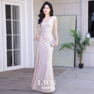 高定晚礼服女2025新款宴会名媛高级感性感鱼尾高端闪亮流苏肩长裙