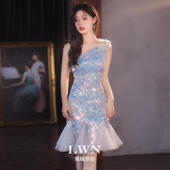 单肩洋装 高端大气轻奢小众高级感宴会连衣裙 小晚礼服裙女2026新款