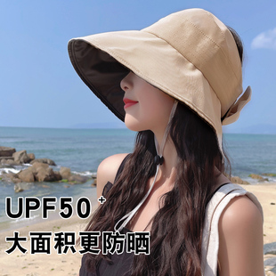 遮阳帽女防晒夏天遮脸防紫外线大帽檐韩版百搭黑胶空顶骑车太阳帽