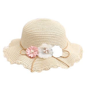 亲子款~女孩子夏季草帽儿童度假大檐防晒遮阳太阳帽子女童沙滩帽