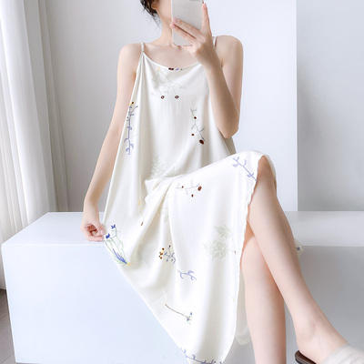 吊带睡裙女棉绸宽松中长款夏季
